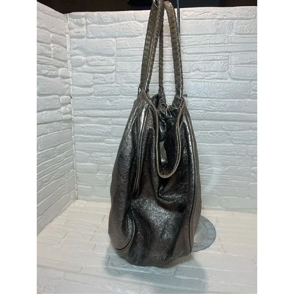 ELIE TAHARI Genuine Leather Metallic Gold HOBO Shoulder Bag Purse